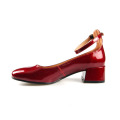 Low heels pump shoe round toe ankle strap pump red leather cow hides dress shoes women ladies pump shoes